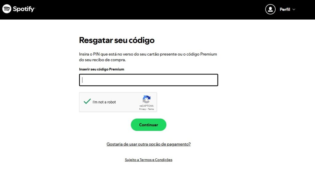 Resgatar código spotify Premium
