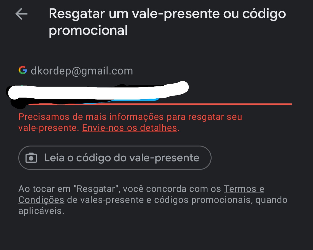 precisamos de mais informacoes para resgatar seu vale-presente